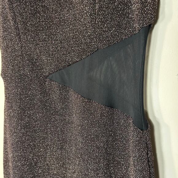 Trixxi Brown/Copper Shimmer Mini dress Size M With Mesh Side Detail - Picture 10 of 11